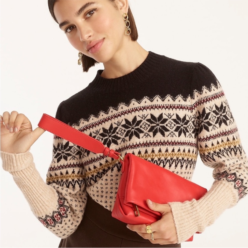 Fair Isle Sweater Puff Sleeve Crewneck Merino Wool Alpaca Preppy Small Cabincore - Picture 10 of 11